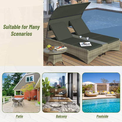 Alora Outdoor Rattan Patio Daybed with Adjustable Backrest, Canopy Roof, Storage Box and Cup Holders