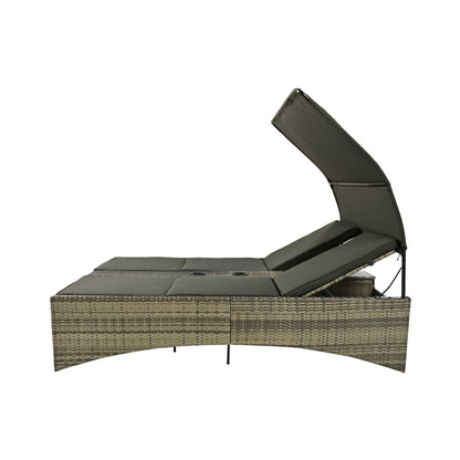 Alora Outdoor Rattan Patio Daybed with Adjustable Backrest, Canopy Roof, Storage Box and Cup Holders