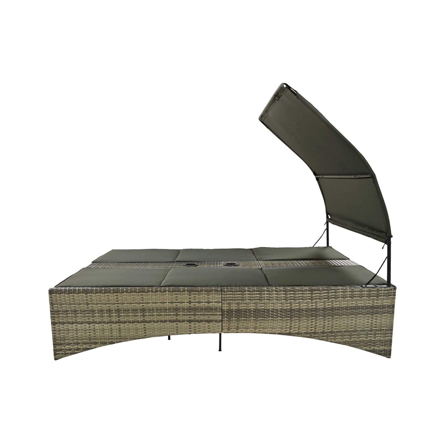 Alora Outdoor Rattan Patio Daybed with Adjustable Backrest, Canopy Roof, Storage Box and Cup Holders