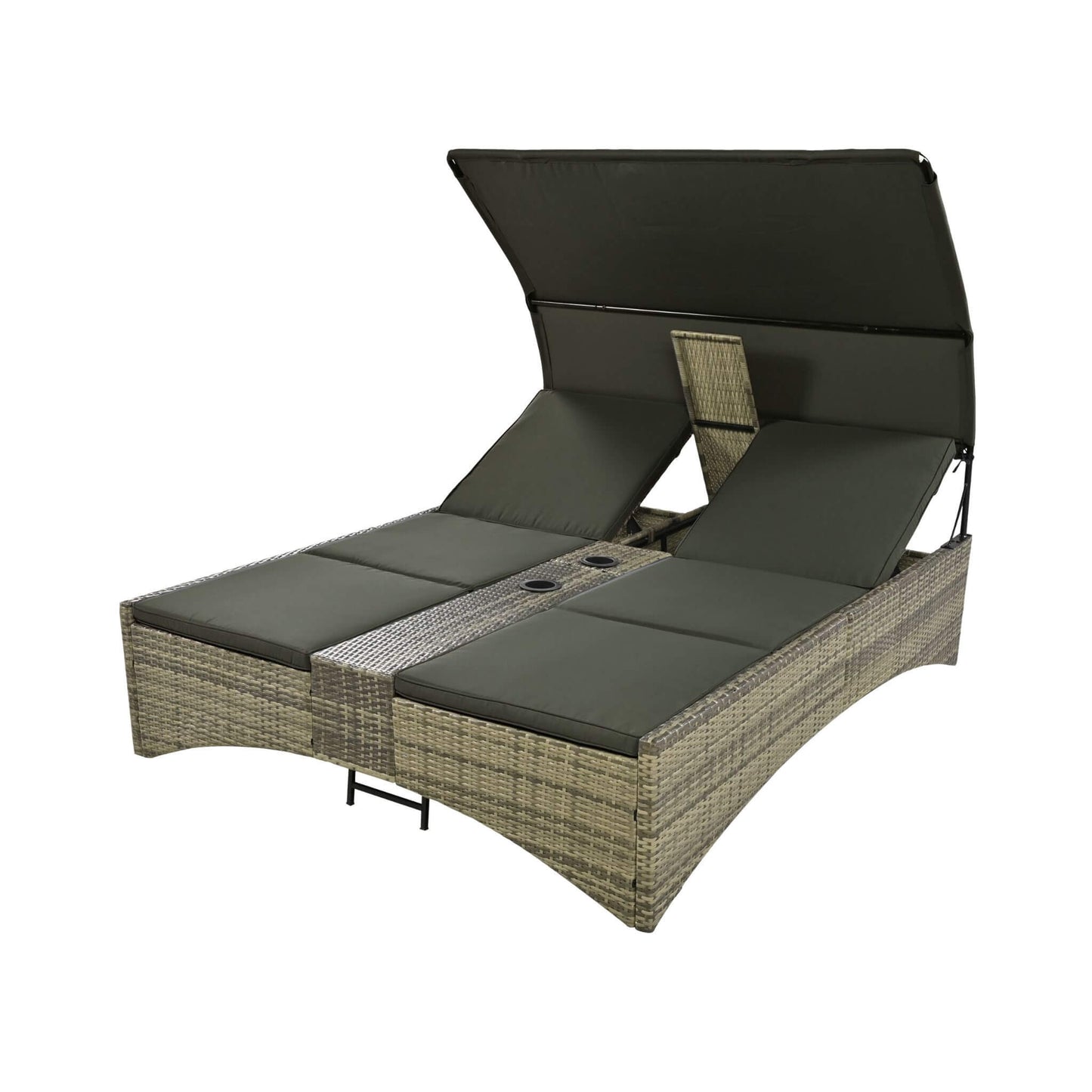 Alora Outdoor Rattan Patio Daybed with Adjustable Backrest, Canopy Roof, Storage Box and Cup Holders