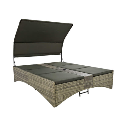 Alora Outdoor Rattan Patio Daybed with Adjustable Backrest, Canopy Roof, Storage Box and Cup Holders