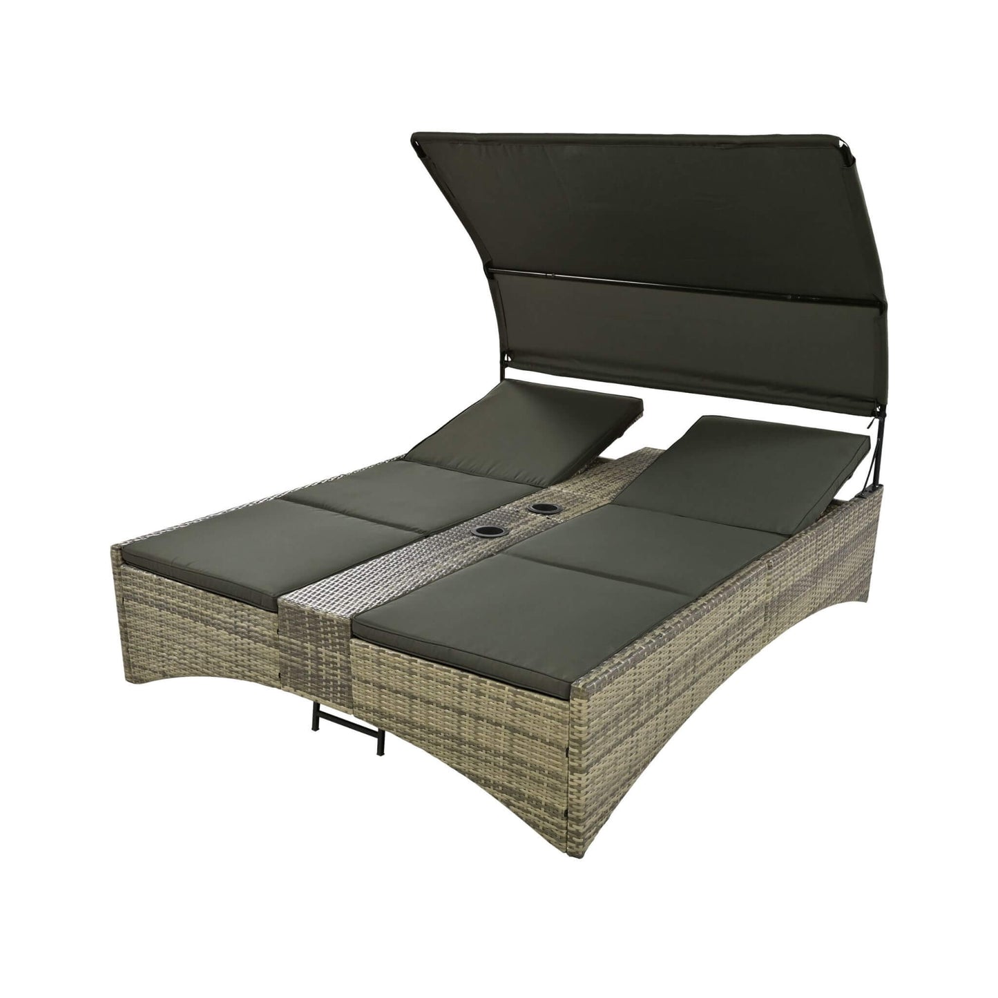 Alora Outdoor Rattan Patio Daybed with Adjustable Backrest, Canopy Roof, Storage Box and Cup Holders
