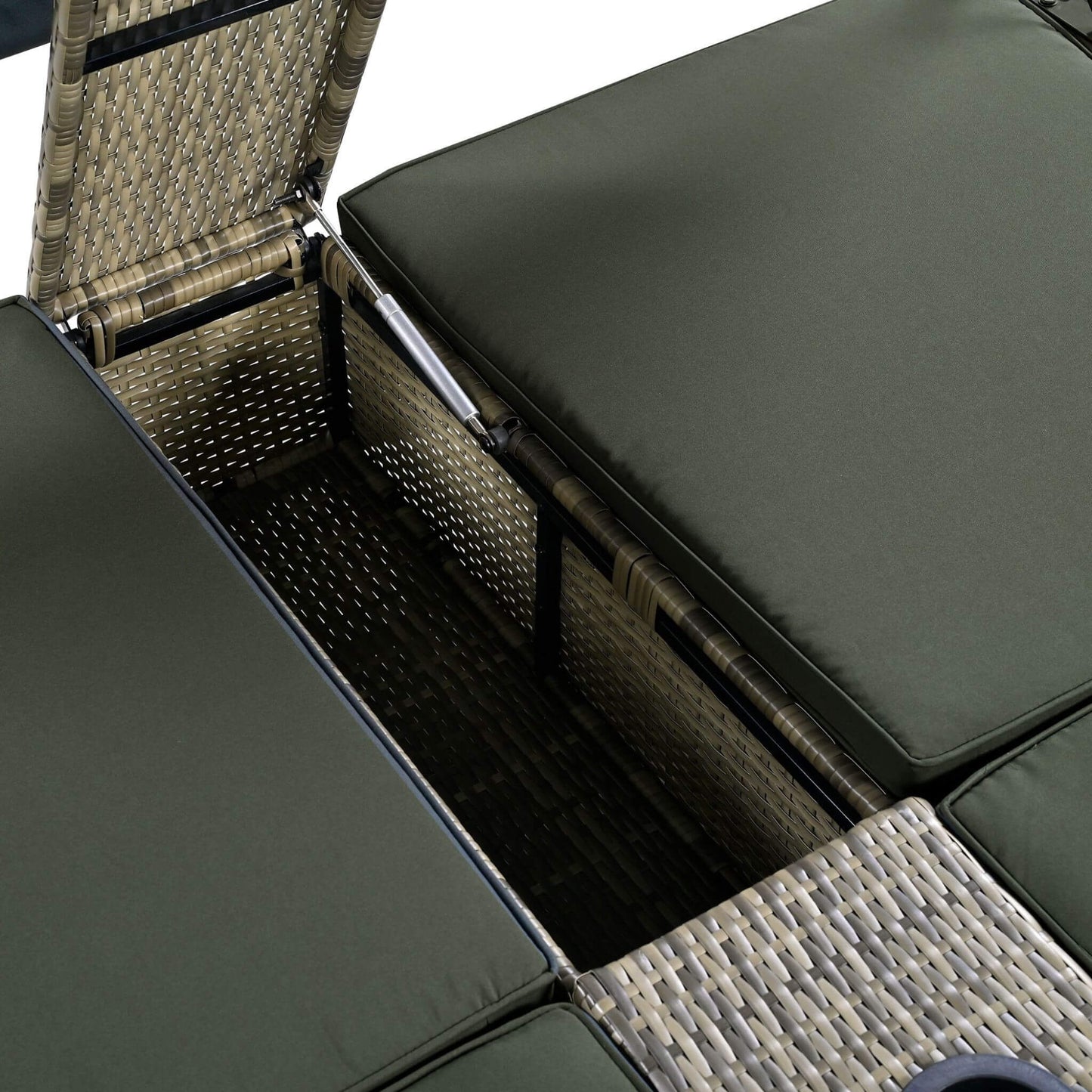 Alora Outdoor Rattan Patio Daybed with Adjustable Backrest, Canopy Roof, Storage Box and Cup Holders