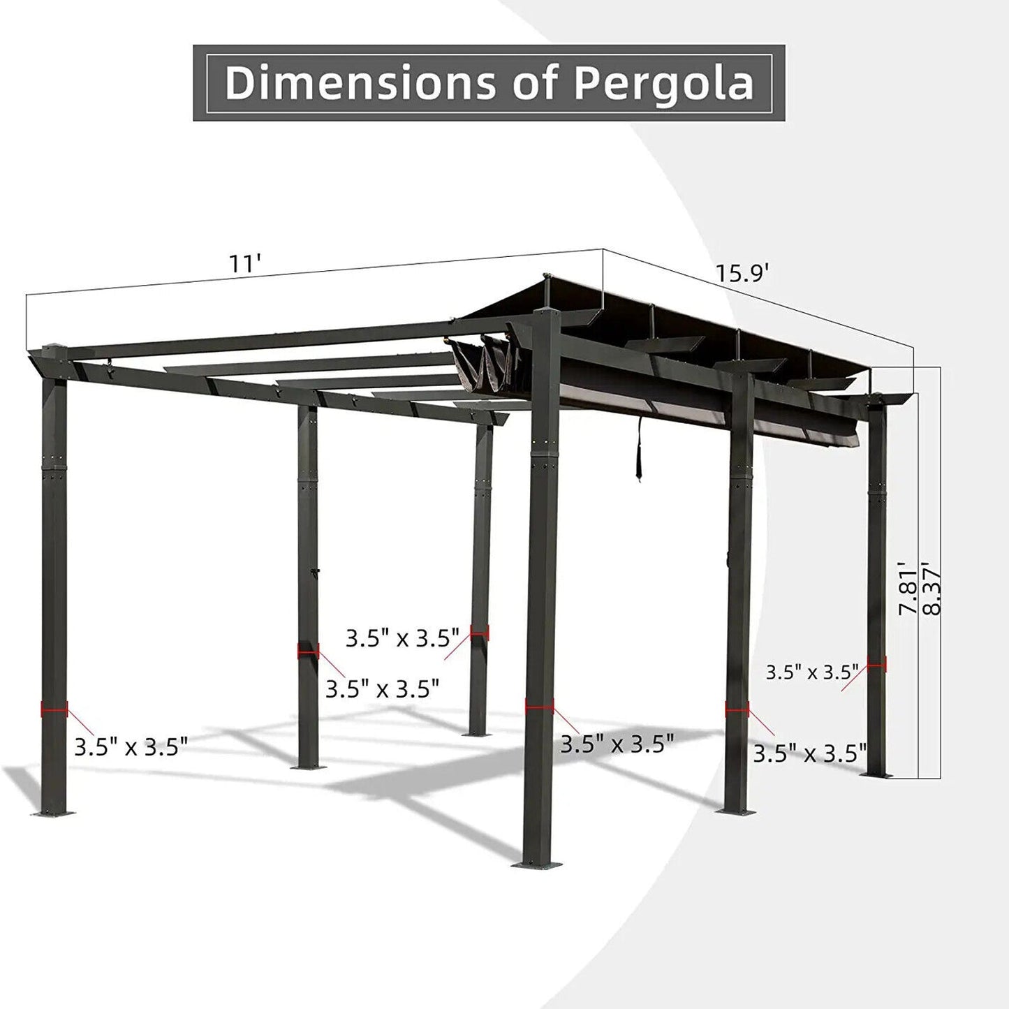 11' x 16' Outdoor Retractable Backyard Aluminum Metal Pergola Gazebo With Roof