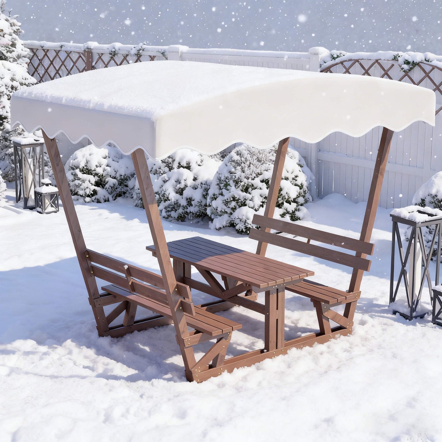 Alora Outdoor Waterproof Wood Picnic Table and Bench Set with Removable Canopy