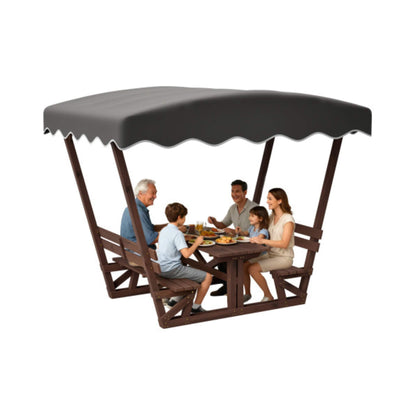 Alora Outdoor Waterproof Wood Picnic Table and Bench Set with Removable Canopy