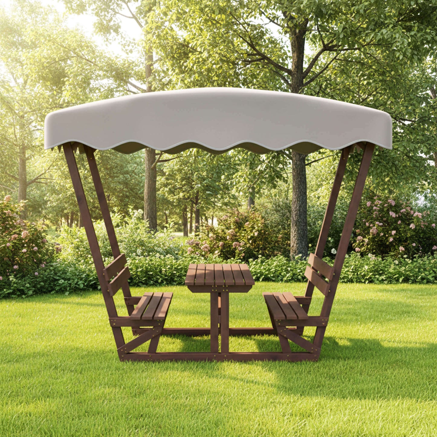 Alora Outdoor Waterproof Wood Picnic Table and Bench Set with Removable Canopy