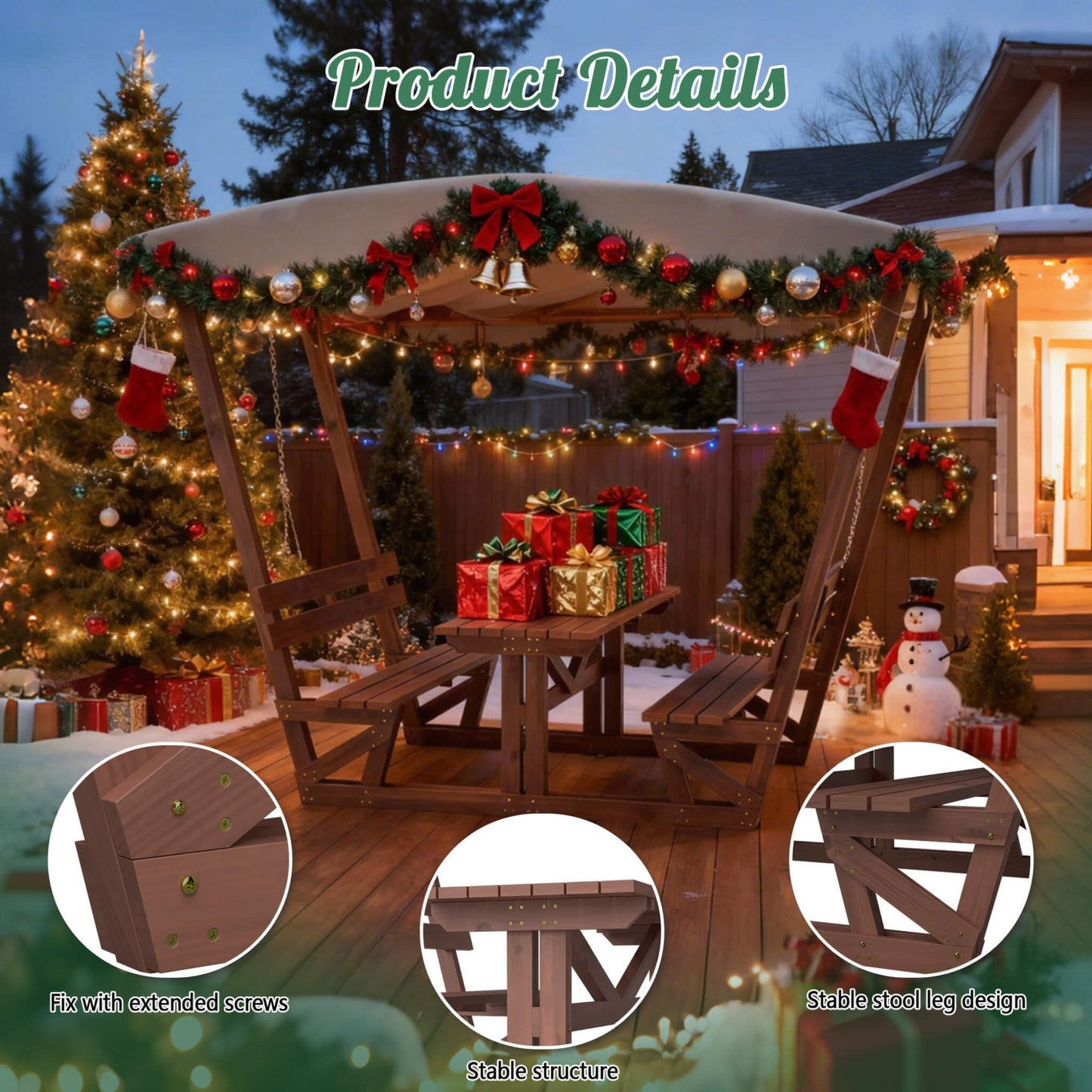 Alora Outdoor Waterproof Wood Picnic Table and Bench Set with Removable Canopy