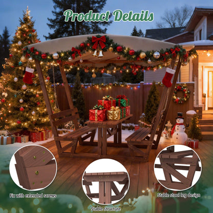 Alora Outdoor Waterproof Wood Picnic Table and Bench Set with Removable Canopy