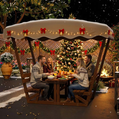 Alora Outdoor Waterproof Wood Picnic Table and Bench Set with Removable Canopy