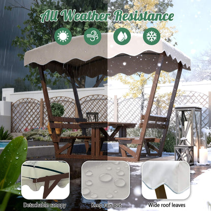 Alora Outdoor Waterproof Wood Picnic Table and Bench Set with Removable Canopy
