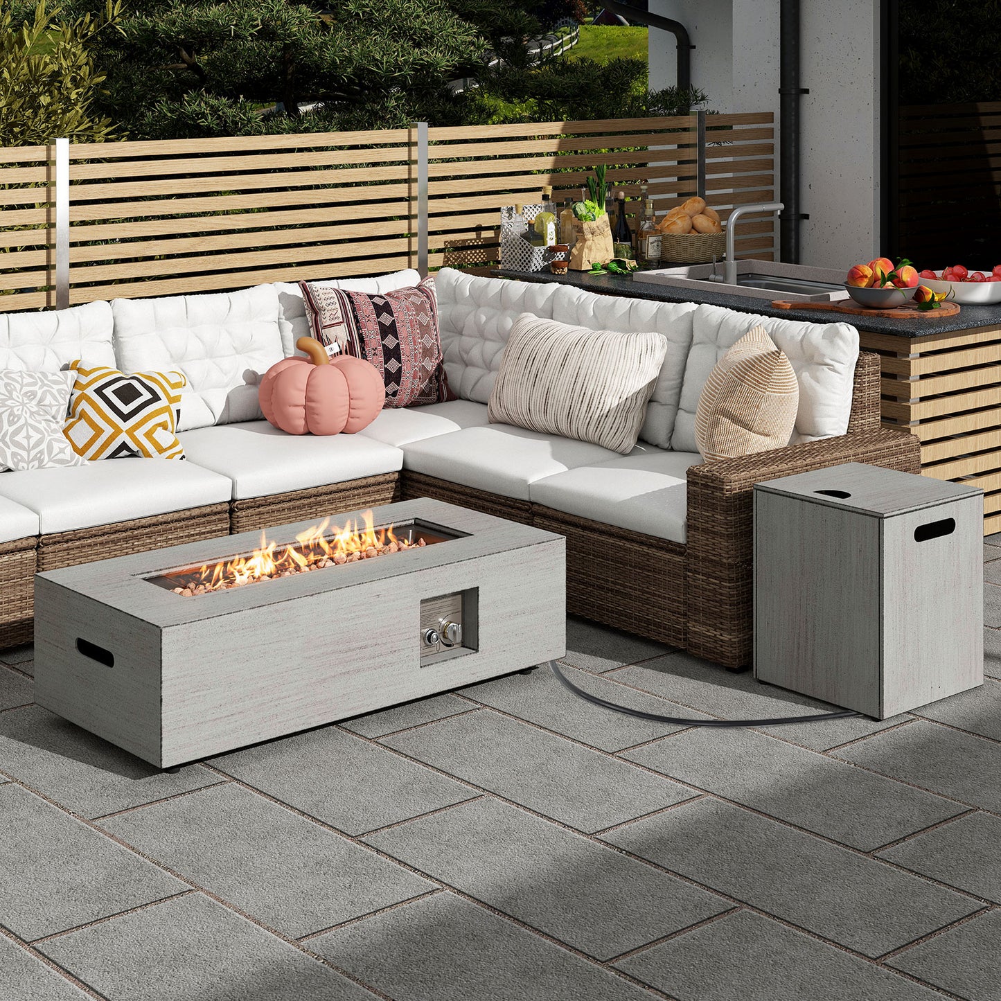 42 Inch 50 000 BTU Outdoor Rectangular Fire Table with Tank Holder