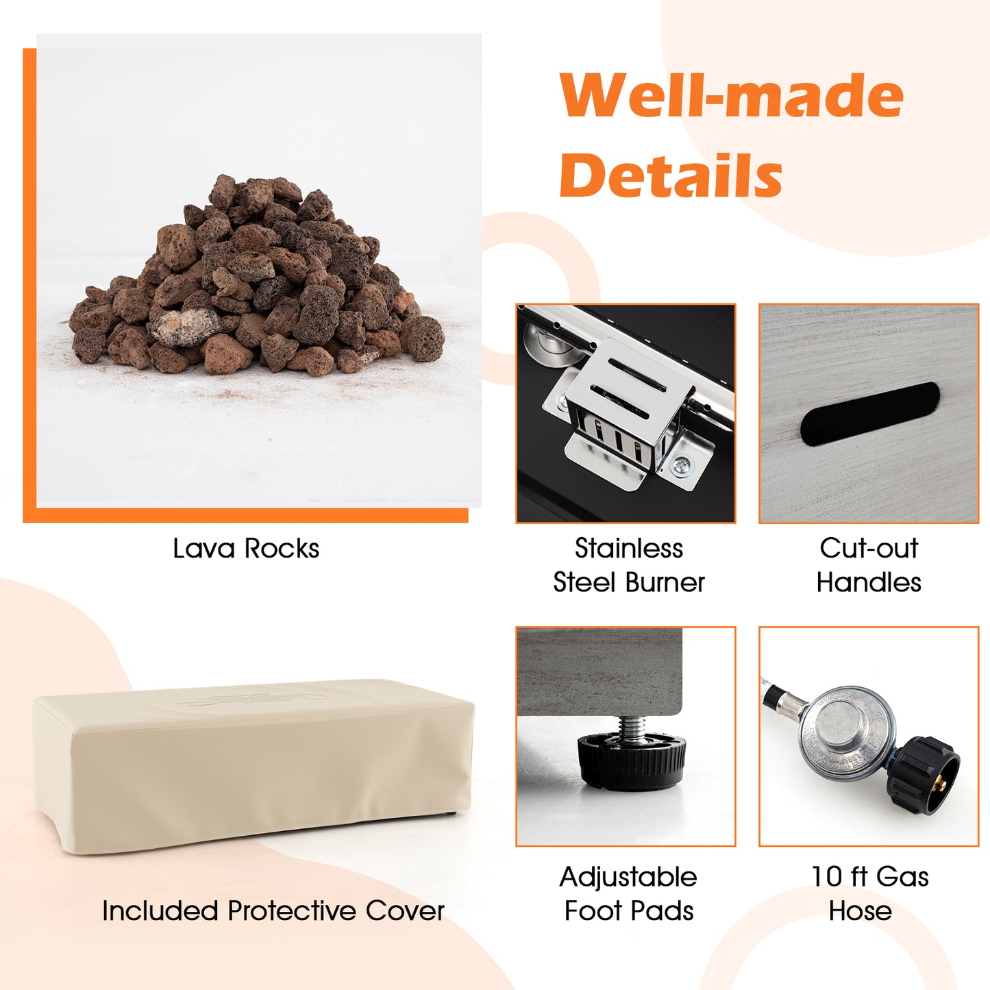 42 Inch 50 000 BTU Outdoor Rectangular Fire Table with Tank Holder