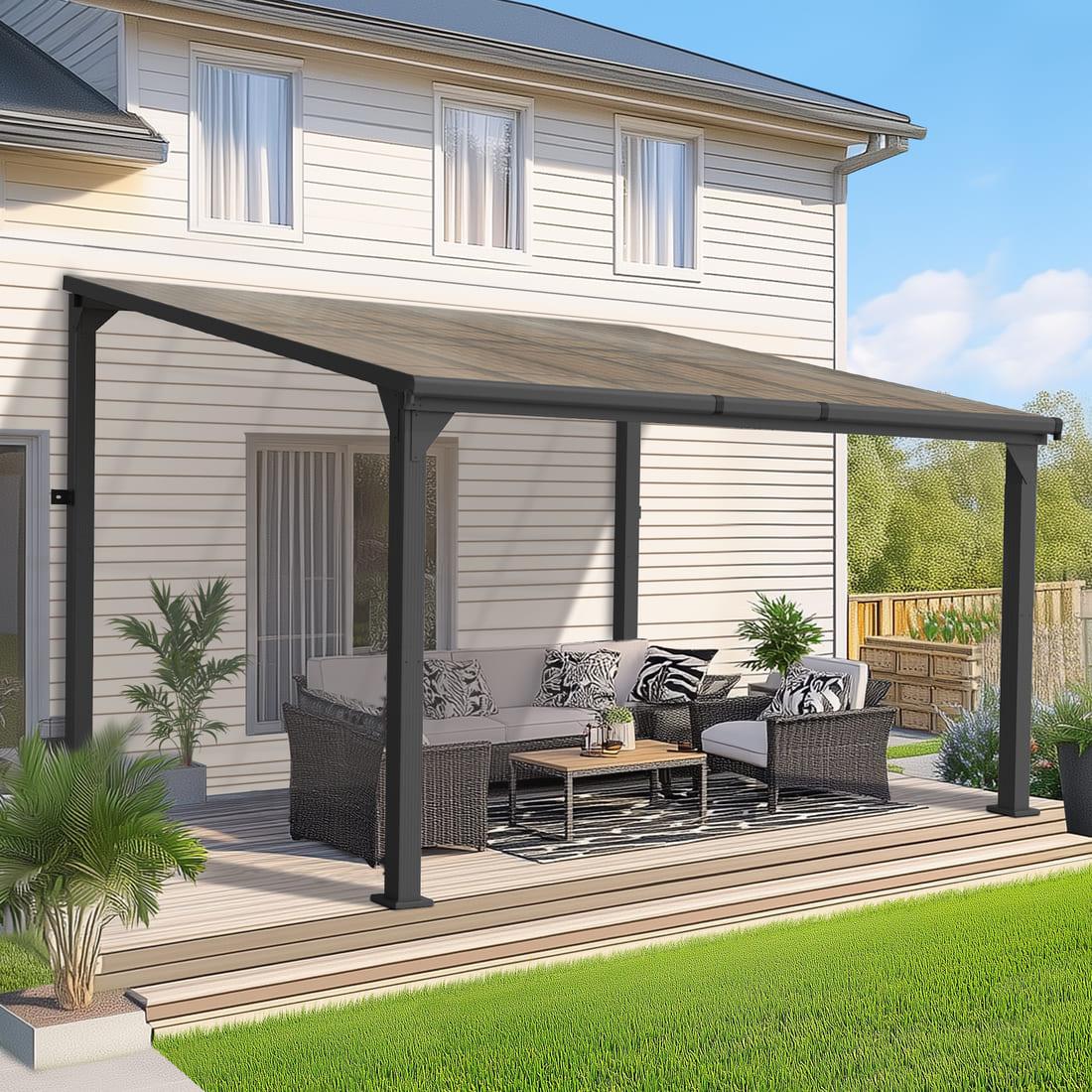 Pamapic Hardtop Lean to Gazebo with Polycarbonate Roof for Patio, Deck