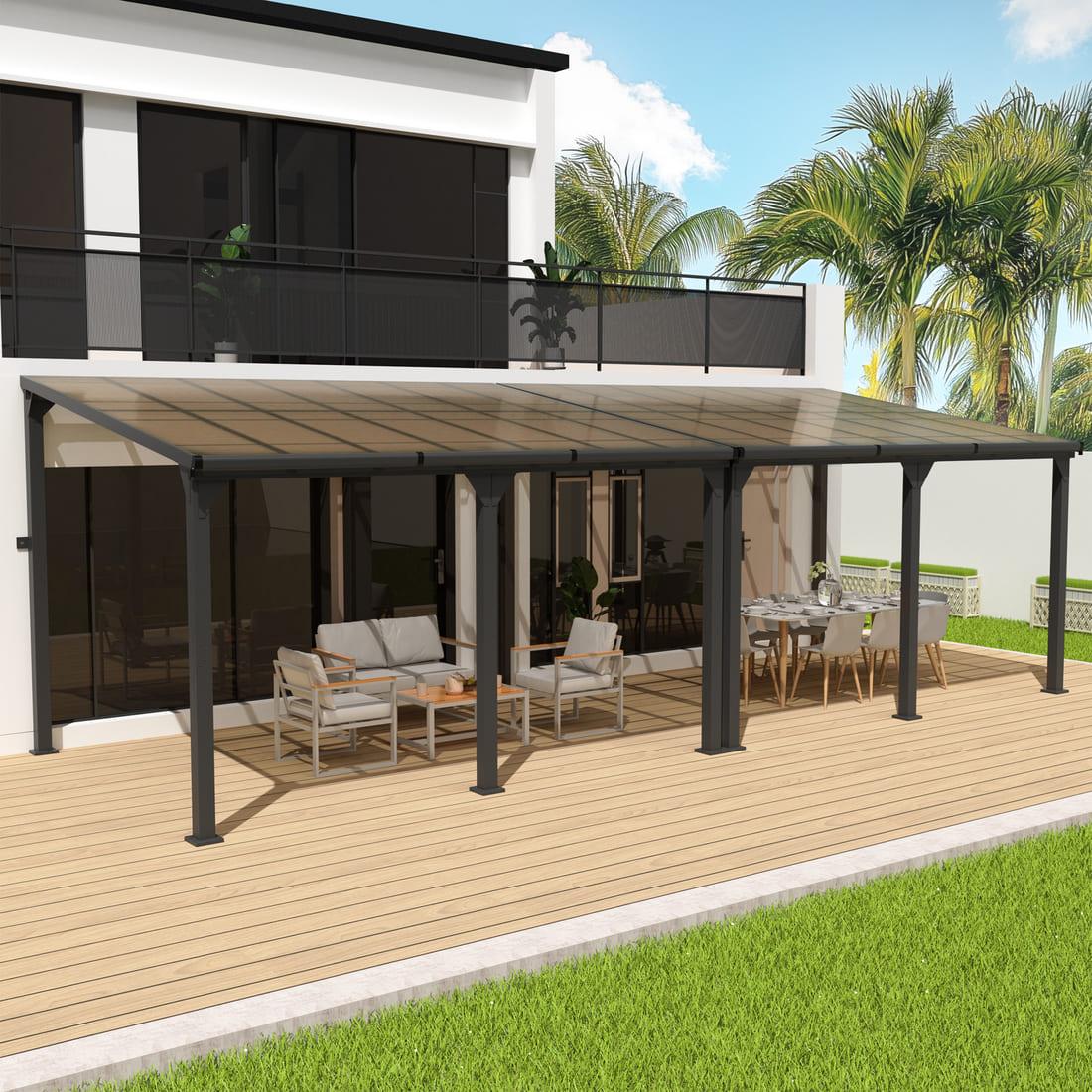 Pamapic Hardtop Lean to Gazebo with Polycarbonate Roof for Patio, Deck