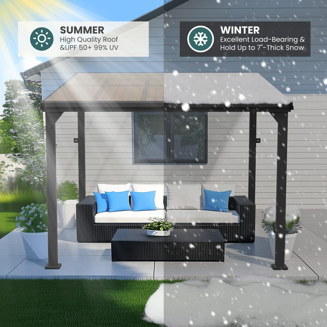Pamapic Hardtop Lean to Gazebo with Polycarbonate Roof for Patio, Deck