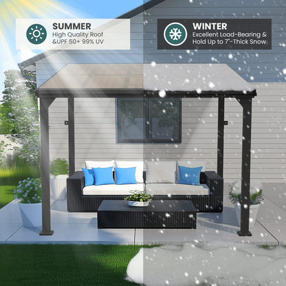 Pamapic Hardtop Lean to Gazebo with Polycarbonate Roof for Patio, Deck