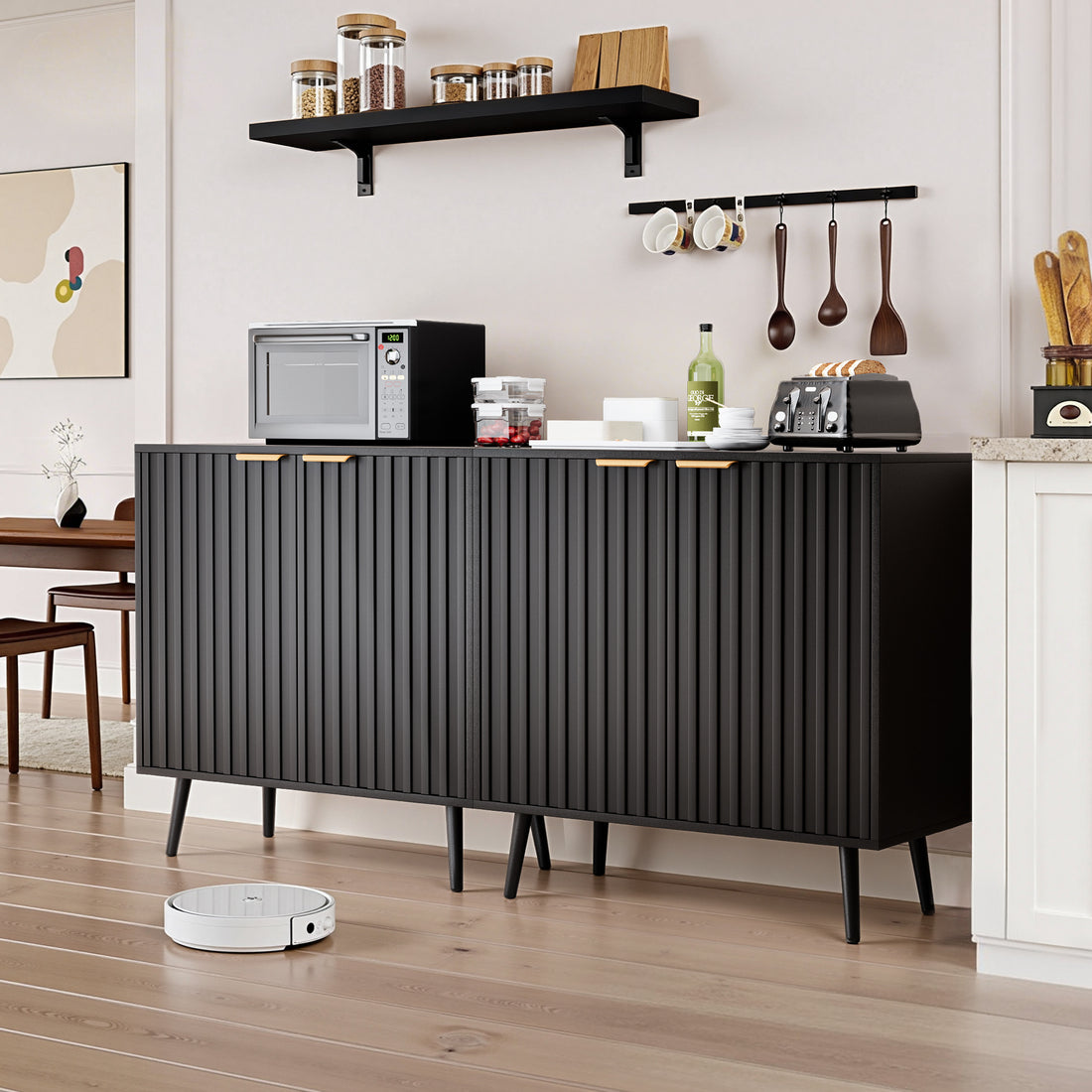 Pamapic Fluted Sideboard Cabinet with Adjustable Shelves for Living Room, Hallway, Entryway, Dining Room