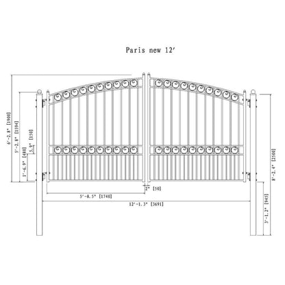 12FT - 18FT Heavy-Duty Paris-Style Steel Premium Dual-Swing Driveway Gate