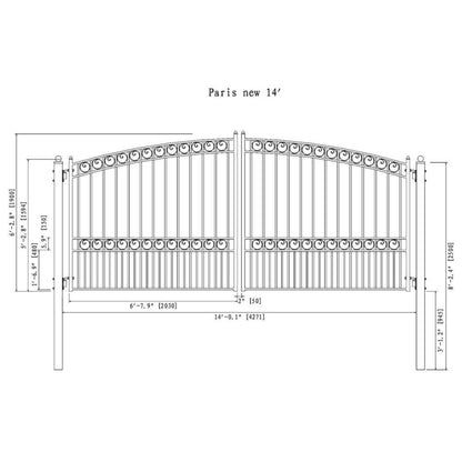 12FT - 18FT Heavy-Duty Paris-Style Steel Premium Dual-Swing Driveway Gate