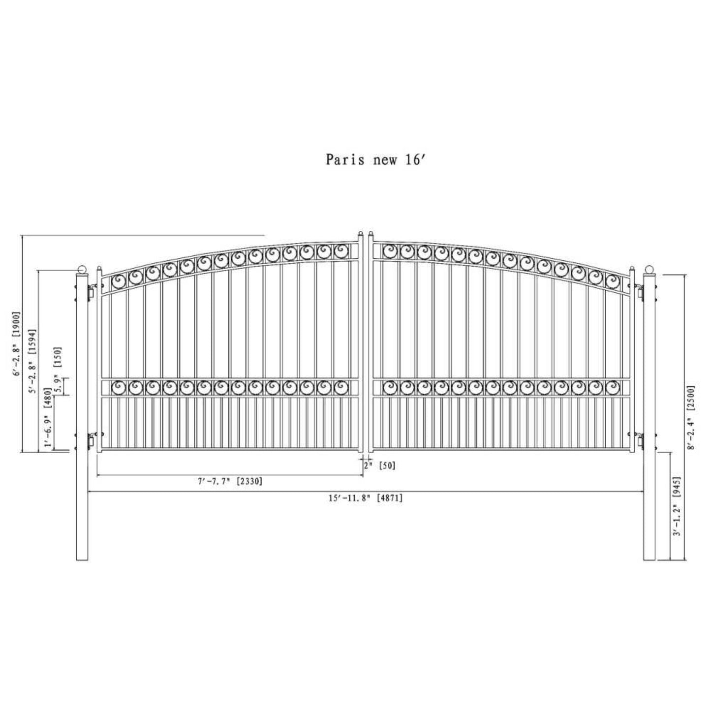 12FT - 18FT Heavy-Duty Paris-Style Steel Premium Dual-Swing Driveway Gate