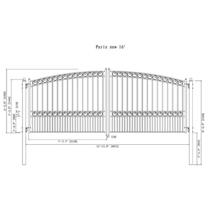12FT - 18FT Heavy-Duty Paris-Style Steel Premium Dual-Swing Driveway Gate