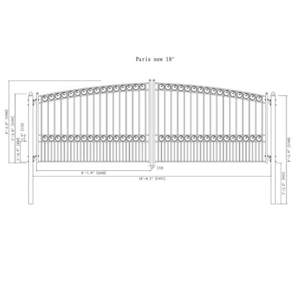 12FT - 18FT Heavy-Duty Paris-Style Steel Premium Dual-Swing Driveway Gate