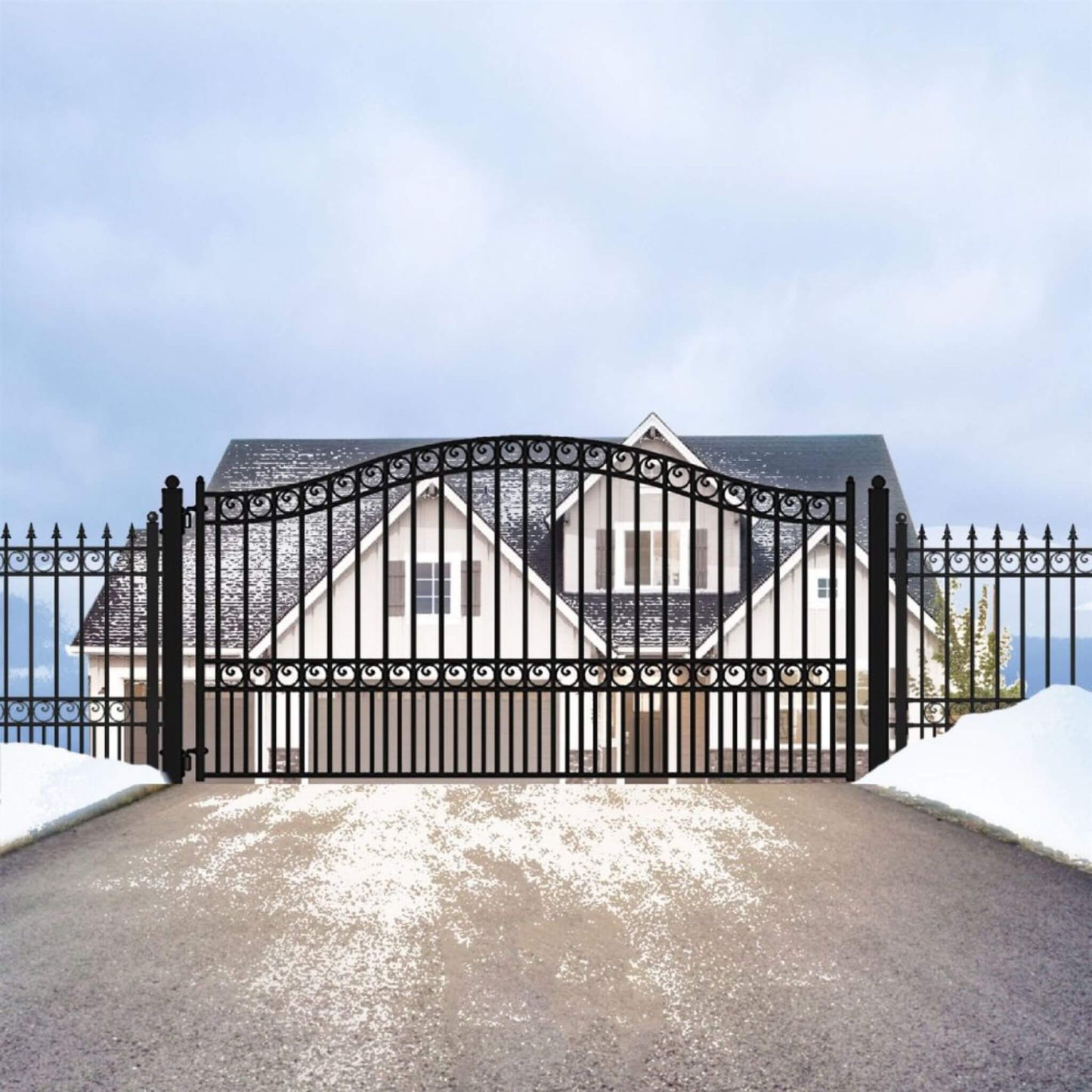 12FT - 18FT Heavy-Duty Paris-Style Galvanized Steel Single-Swing Driveway Gate