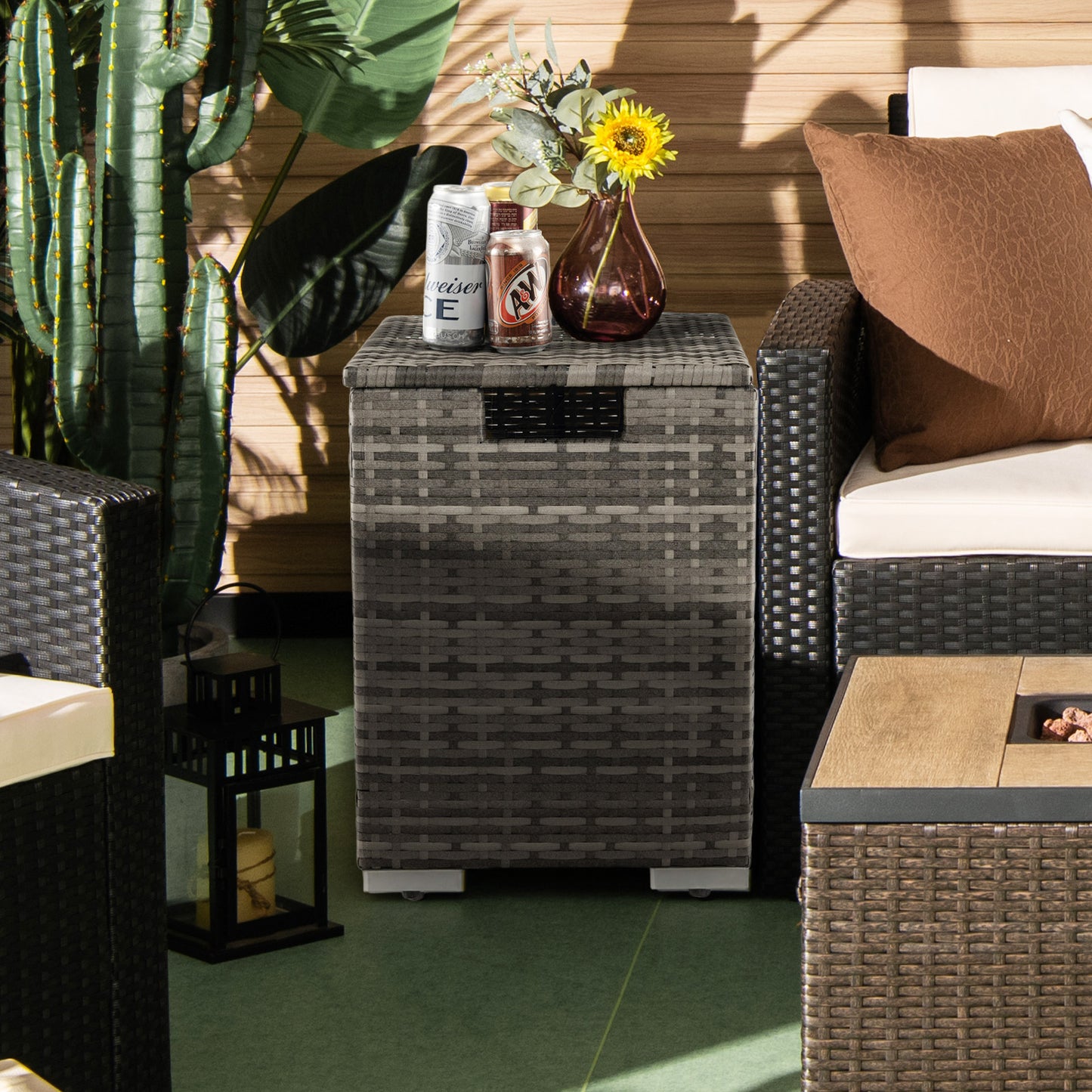 2-in-1 Patio Rattan Gas Propane Tank Cover for 20 lbs Propane Tanks