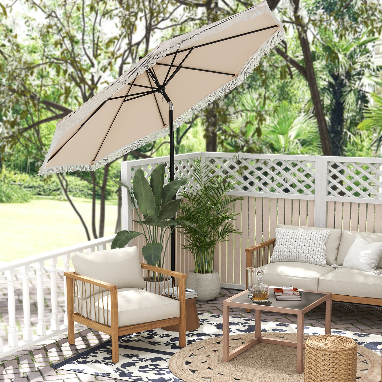 9 FT Patio Umbrella with Sun-Protective Canopy for Patio Garden Pool