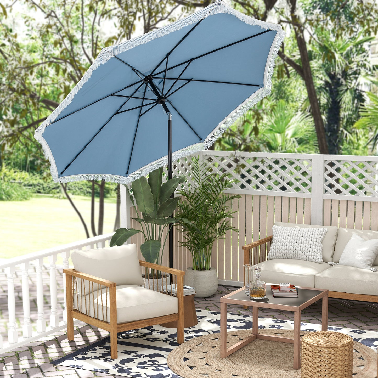 9 FT Patio Umbrella with Sun-Protective Canopy for Patio Garden Pool