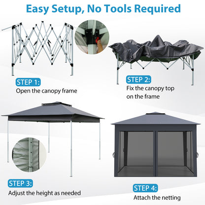 11 X 11 FT Pop Up Gazebo with Mesh Netting and Double Roof-Gray