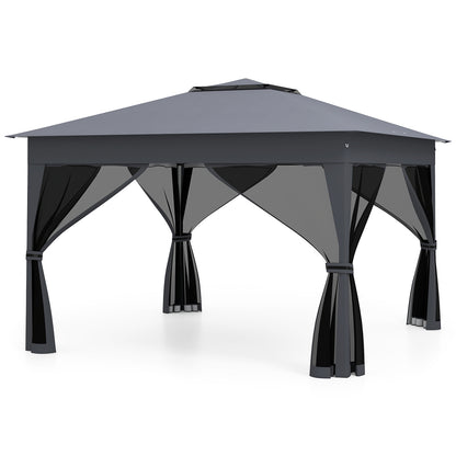 11 X 11 FT Pop Up Gazebo with Mesh Netting and Double Roof-Gray