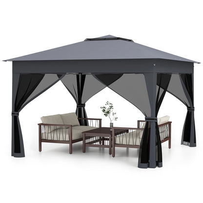 11 X 11 FT Pop Up Gazebo with Mesh Netting and Double Roof-Gray