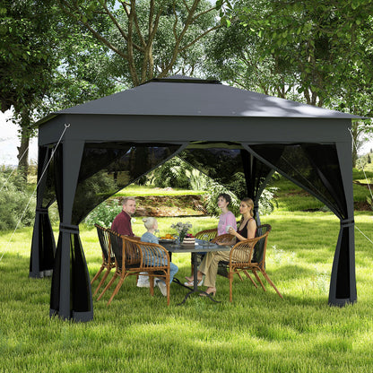 11 X 11 FT Pop Up Gazebo with Mesh Netting and Double Roof-Gray