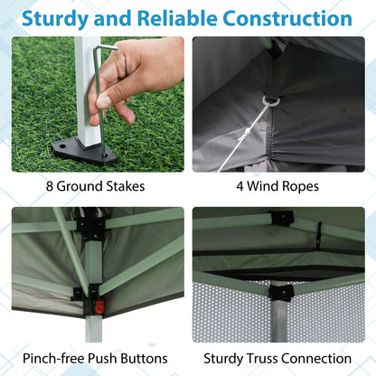 11 X 11 FT Pop Up Gazebo with Mesh Netting and Double Roof-Gray