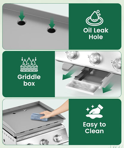 Portable 20-Inch 3-Burner Table Top Gas Grill Griddle