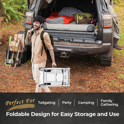 Portable Folding Grill Prep Table with Wheels BBQ Grill Stand for Camping Tailgate