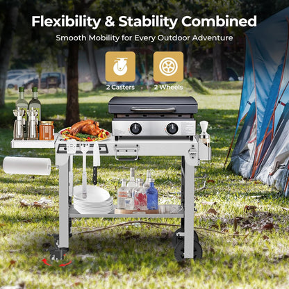 Portable Folding Grill Prep Table with Wheels BBQ Grill Stand for Camping Tailgate