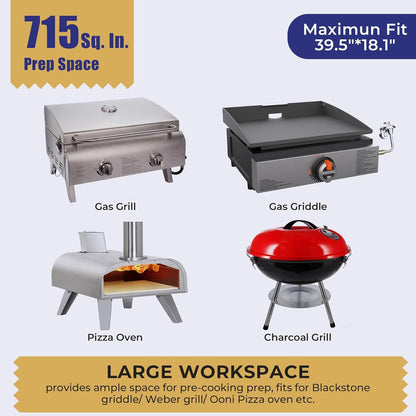 Portable Folding Grill Prep Table with Wheels BBQ Grill Stand for Camping Tailgate