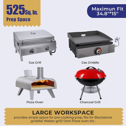 Portable Grill Prep Table with Adjustable and Folding Legs, 304 Stainless Steel BBQ Grill Stand for Tabletop Griddle and Pizza Oven