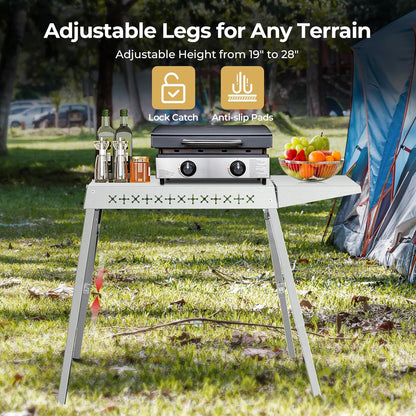 Portable Grill Prep Table with Adjustable and Folding Legs, 304 Stainless Steel BBQ Grill Stand for Tabletop Griddle and Pizza Oven