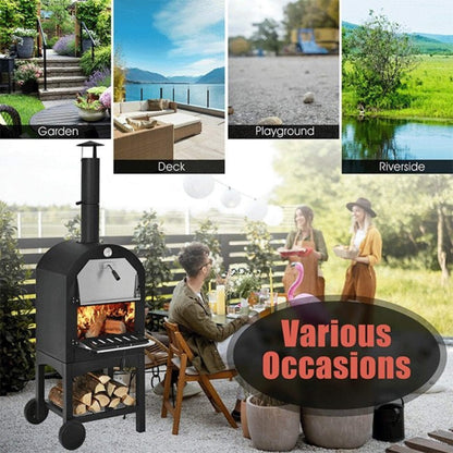 Portable Outdoor Wood Fired Pizza Oven W/ Pizza Stone & Waterproof Cover
