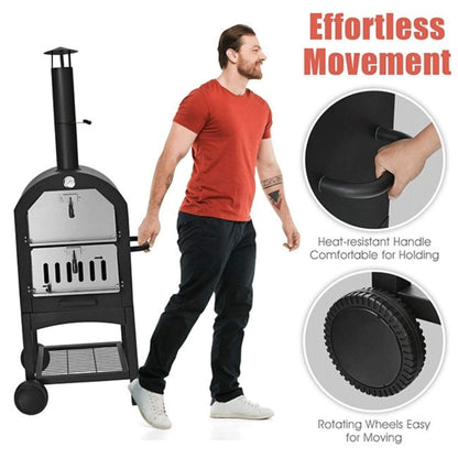 Portable Outdoor Wood Fired Pizza Oven W/ Pizza Stone & Waterproof Cover