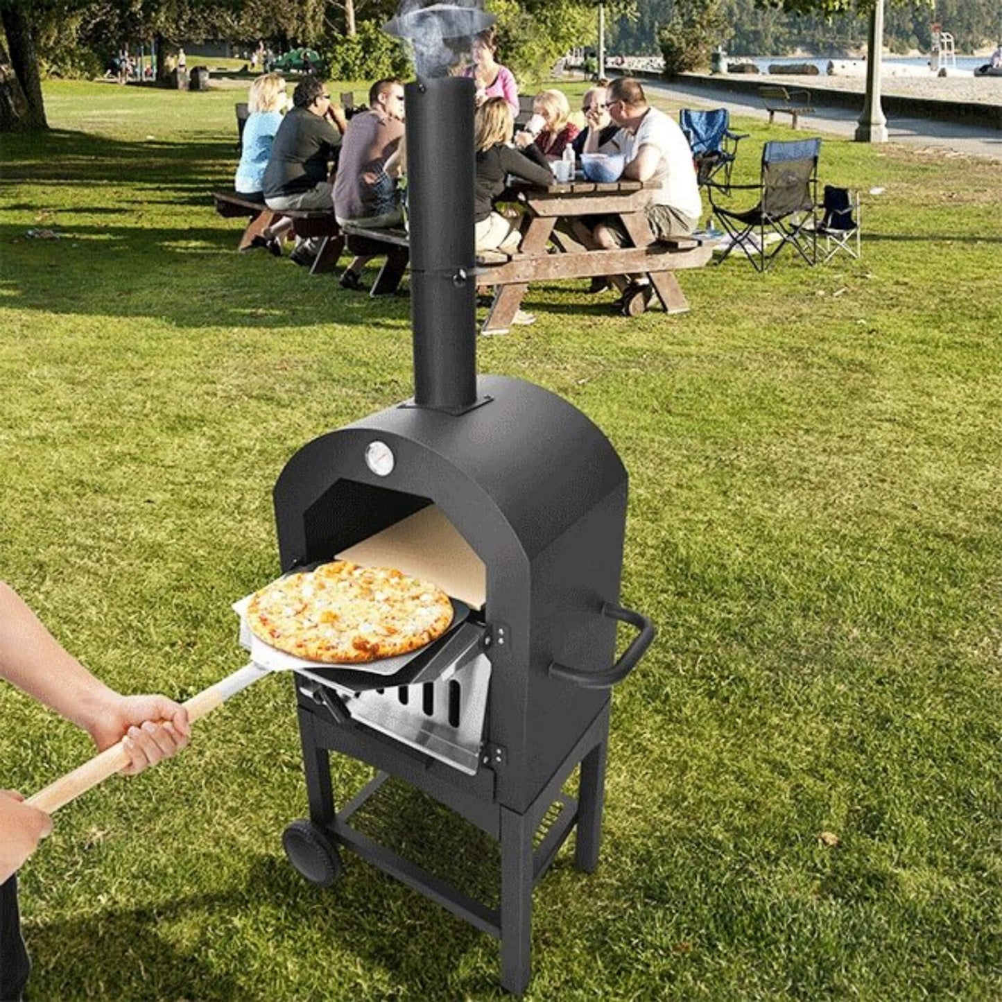 Portable Outdoor Wood Fired Pizza Oven W/ Pizza Stone & Waterproof Cover