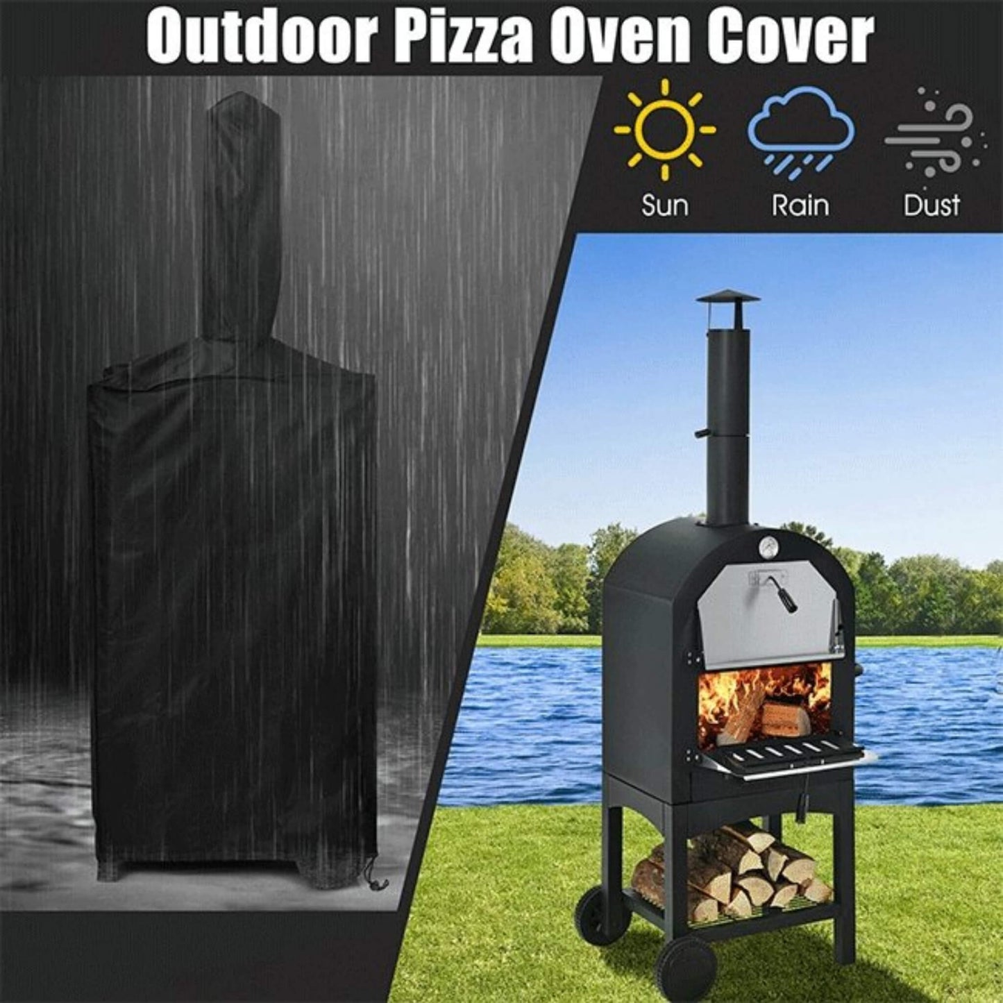 Portable Outdoor Wood Fired Pizza Oven W/ Pizza Stone & Waterproof Cover