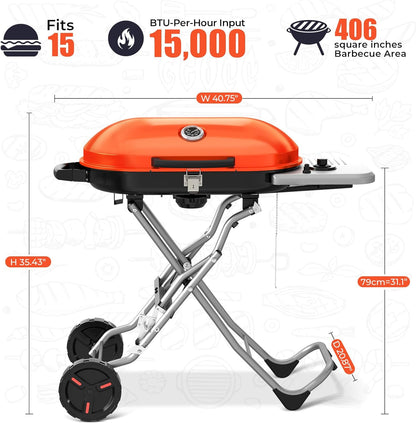 Portable Propane Gas Grill 15K BTU - 348 SQ Inch Cooking Areas for Outdoor Camping / Tailgating / Picnic