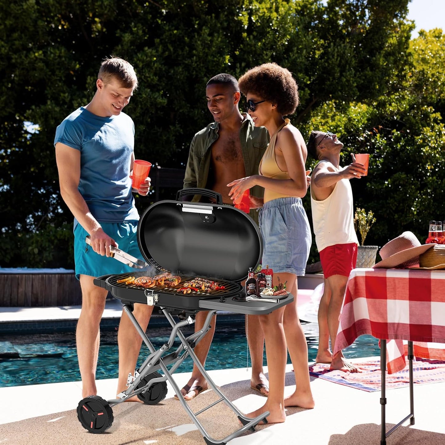 Portable Propane Gas Grill 15K BTU - 348 SQ Inch Cooking Areas for Outdoor Camping / Tailgating / Picnic