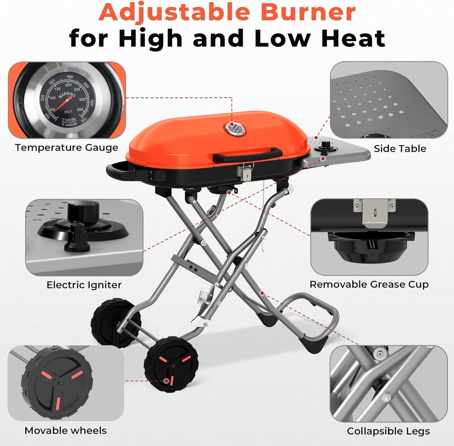 Portable Propane Gas Grill 15K BTU - 348 SQ Inch Cooking Areas for Outdoor Camping / Tailgating / Picnic