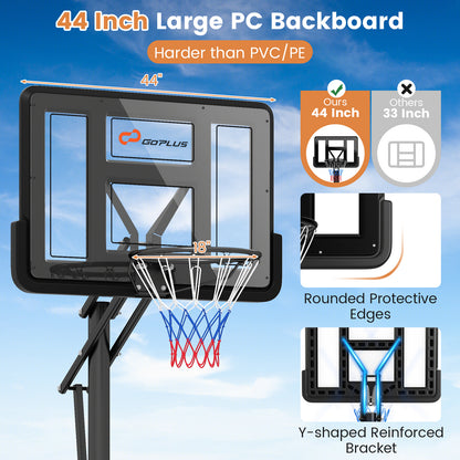 Portable Basketball Hoop with 4.6 to 10 Feet 10-Level Height Adjustable
